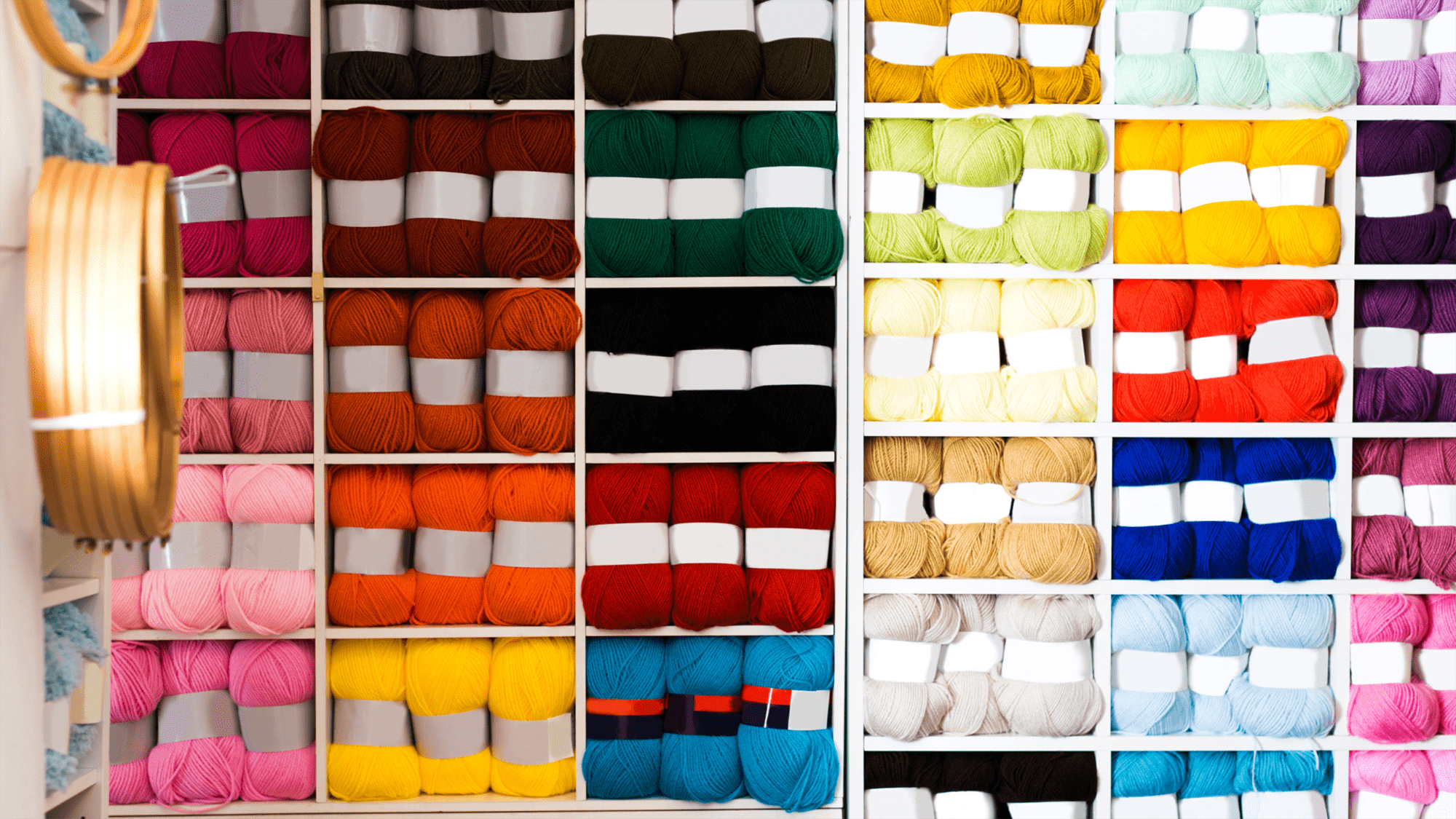 wool on shelves.