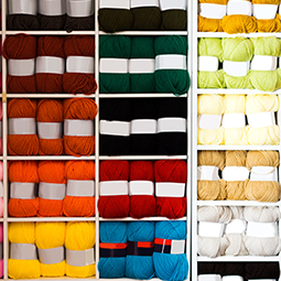 wool on shelves.