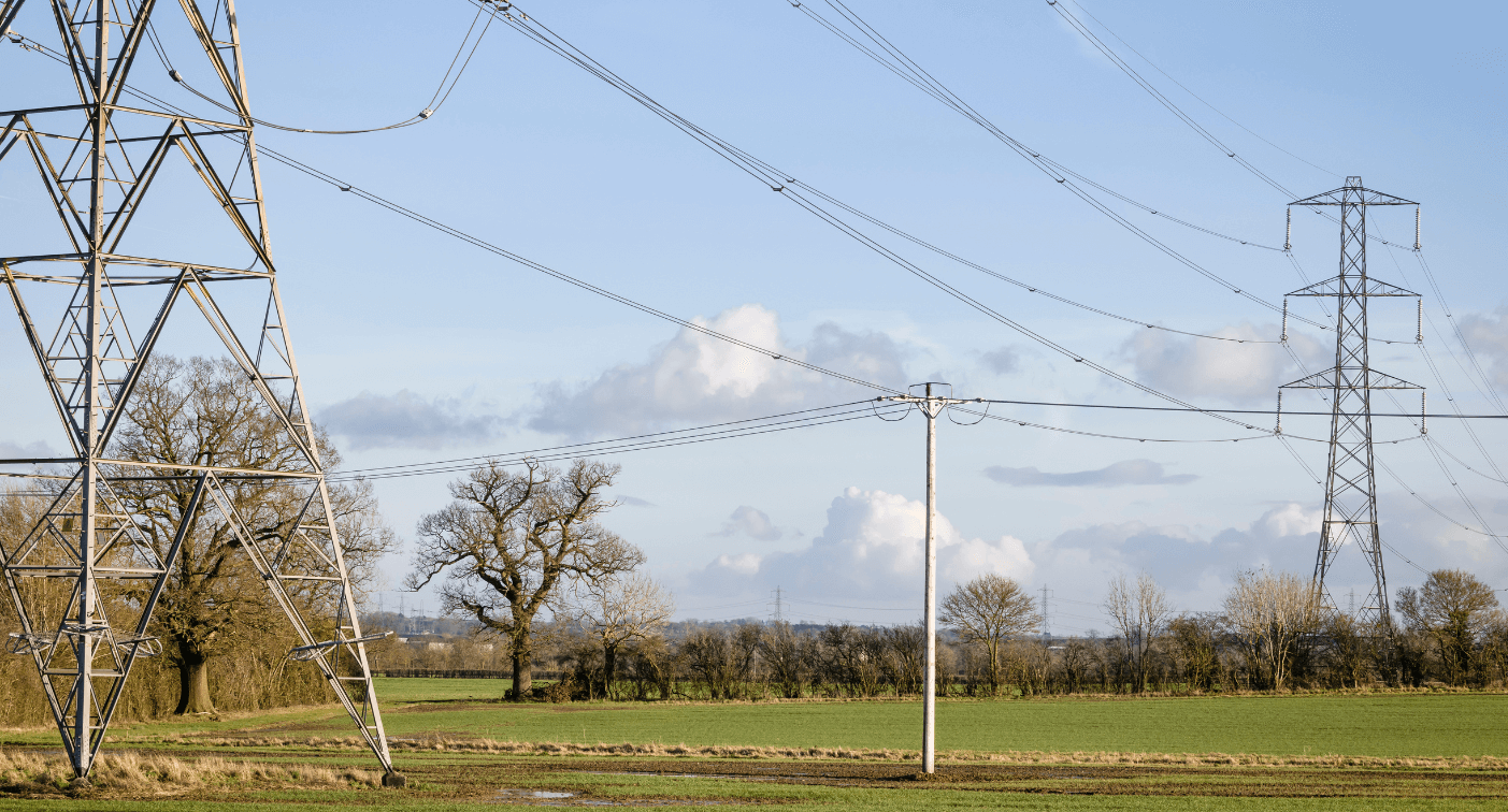 pylons in countryside.